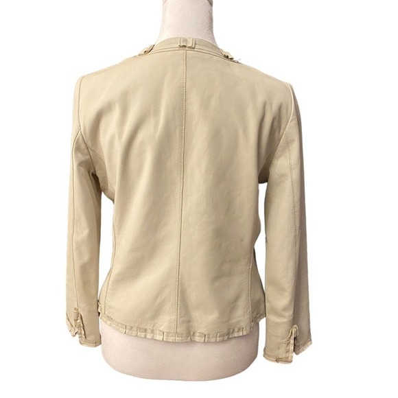 Elie Tahari xs white cream leather lamb blazer jacket button up - Picture 2 of 13